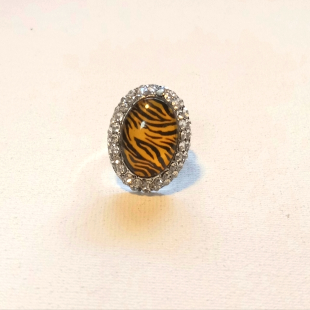 Adjustable Silver Plated Tiger Bead Ring